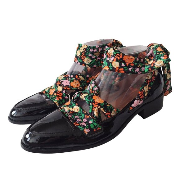 Ganni Lilou Patent Leather Floral Wrap Ballet Flats 40 NEW Black Loafers 9.5 - Picture 12 of 12